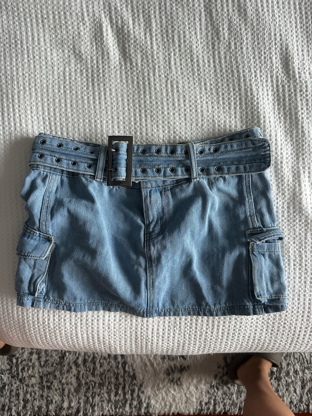 Princess Polly Light Blue Denim Mini Skirt with Belt & Cargo Pockets
